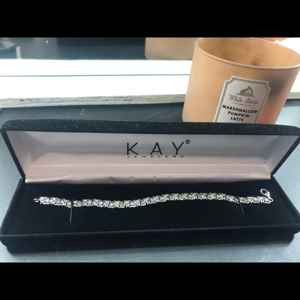 sterling silver heart tennis bracelet
